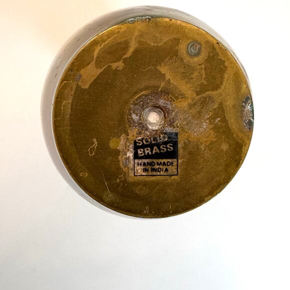 VTG Brass Bud Vase Cord Accent Mid Century Modern Tapered Patina India Decor 7" - Picture 7 of 9